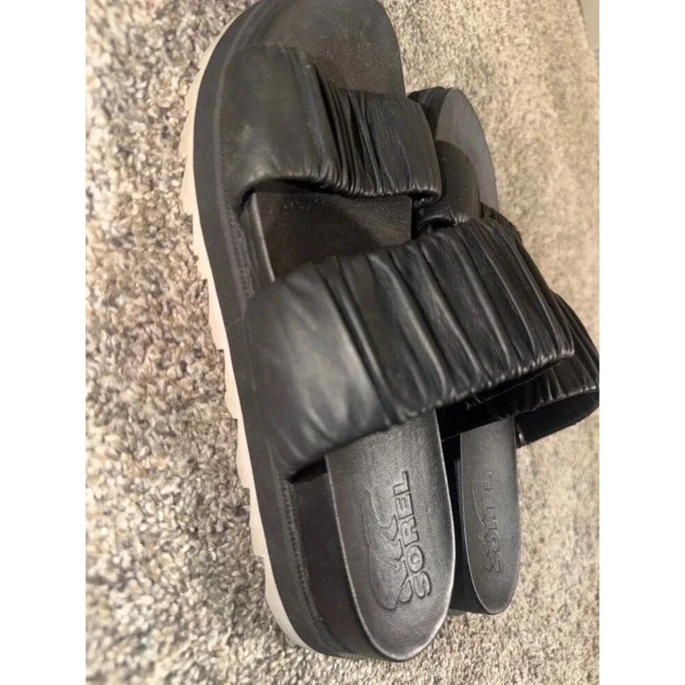 Sorel Roaming Two Strap Black Leather Slip-On Slide/Sandals Women’s Size 8.5 US